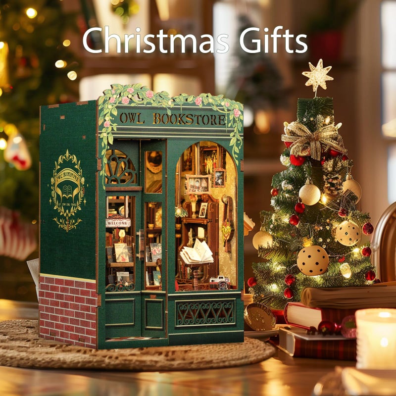 Cutefun Book Nook Kit-Dollhouse Book Nook Miniature Kit for Bookshelf Insert Decor Crafts for Adults 3D Wooden Puzzle Bookends Halloween for Family and Friends(OWL Bookstore) - Image 4